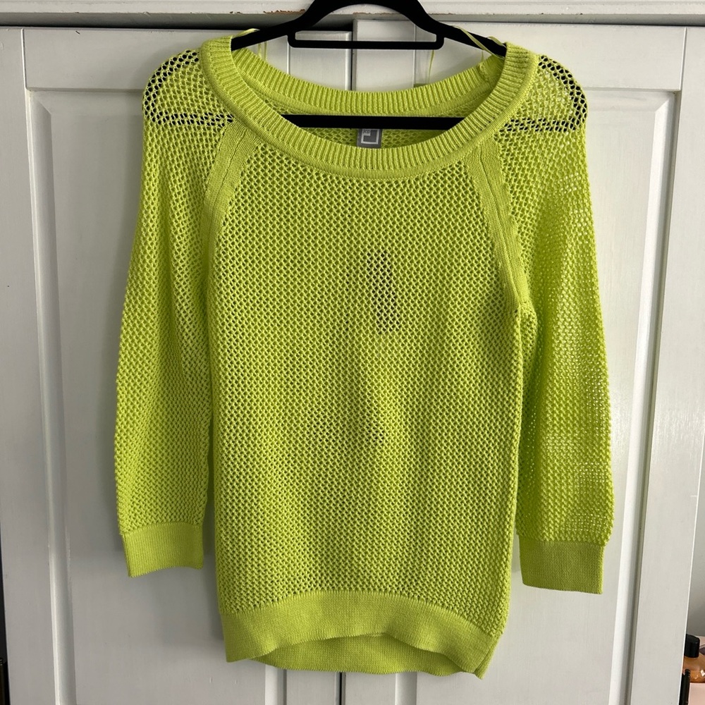 NEW JCP LIME GREEN OPEN CROCHETED Weave SWEATER SZ SMALL